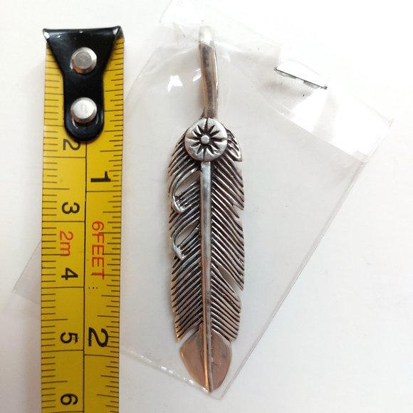 NEW Solid Sterling Silver Pendant - Native Indigenous Feather Sun - Picture 2 of 4
